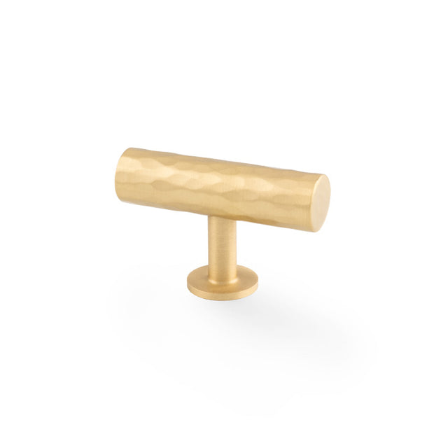 High quality image of Alexander & Wilks Leila Hammered T-Bar Knob Satin Brass | Sku. AW804-55-SB | Trade Door Handles.