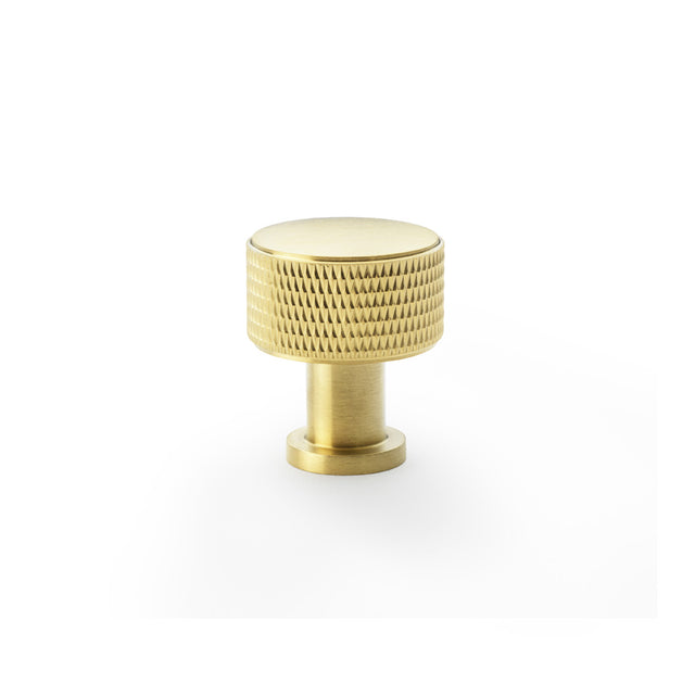 High quality image of Alexander & Wilks Lucia Knurled Cupboard Knob - Satin Brass PVD - 29mm | Sku. aw807k-29-sbpvd | Trade Door Handles.