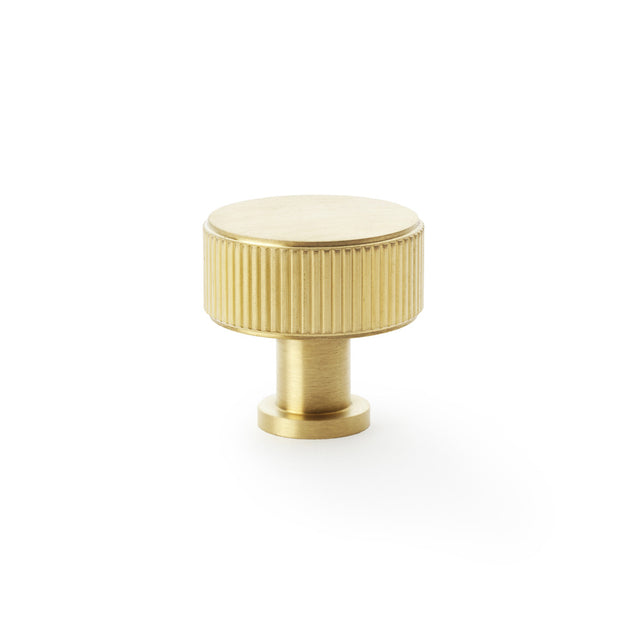 High quality image of Alexander & Wilks Lucia Reeded Cupboard Knob - Satin Brass PVD - 35mm | Sku. aw807r-35-sbpvd | Trade Door Handles.