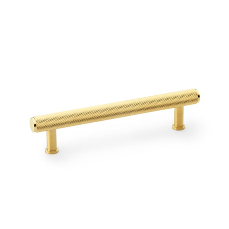 High quality image of Alexander & Wilks Crispin Knurled T-bar Cupboard Pull Handle - Satin Brass PVD - Centres 128mm | Sku. aw809-128-sbpvd | Trade Door Handles.