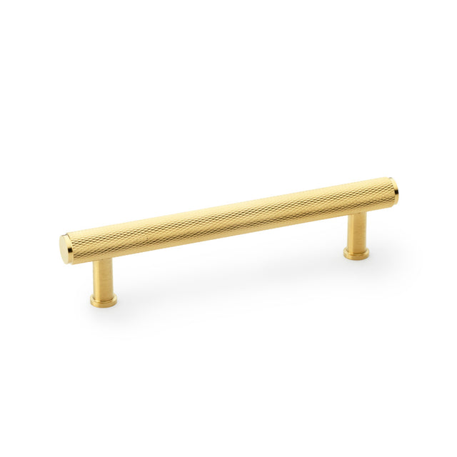 High quality image of Alexander & Wilks Crispin Knurled T-bar Cupboard Pull Handle - Satin Brass PVD - Centres 128mm | Sku. aw809-128-sbpvd | Trade Door Handles.