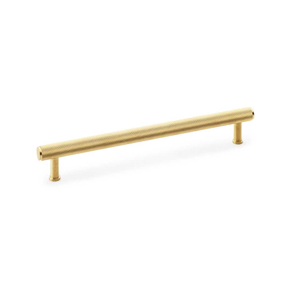 High quality image of Alexander & Wilks Crispin Knurled T-bar Cupboard Pull Handle - Satin Brass PVD - Centres 224mm | Sku. aw809-224-sbpvd | Trade Door Handles.