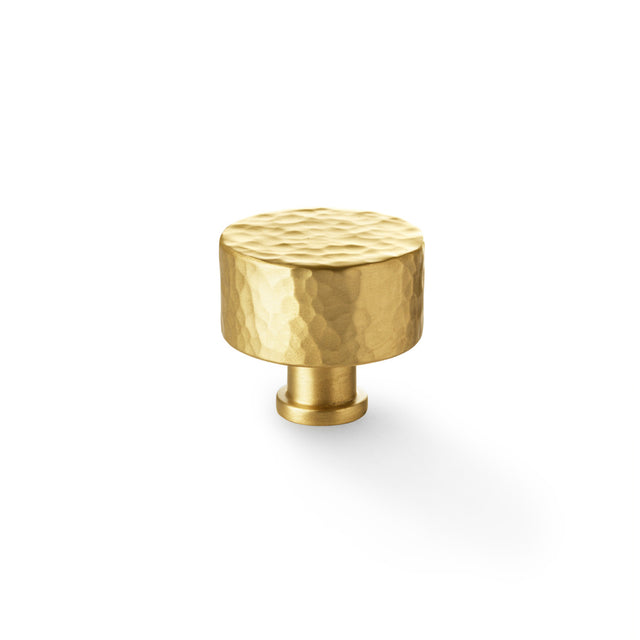 High quality image of Alexander & Wilks Leila Hammered Cupboard Knob - Satin Brass - 35mm | Sku. aw816-35-sb | Trade Door Handles.