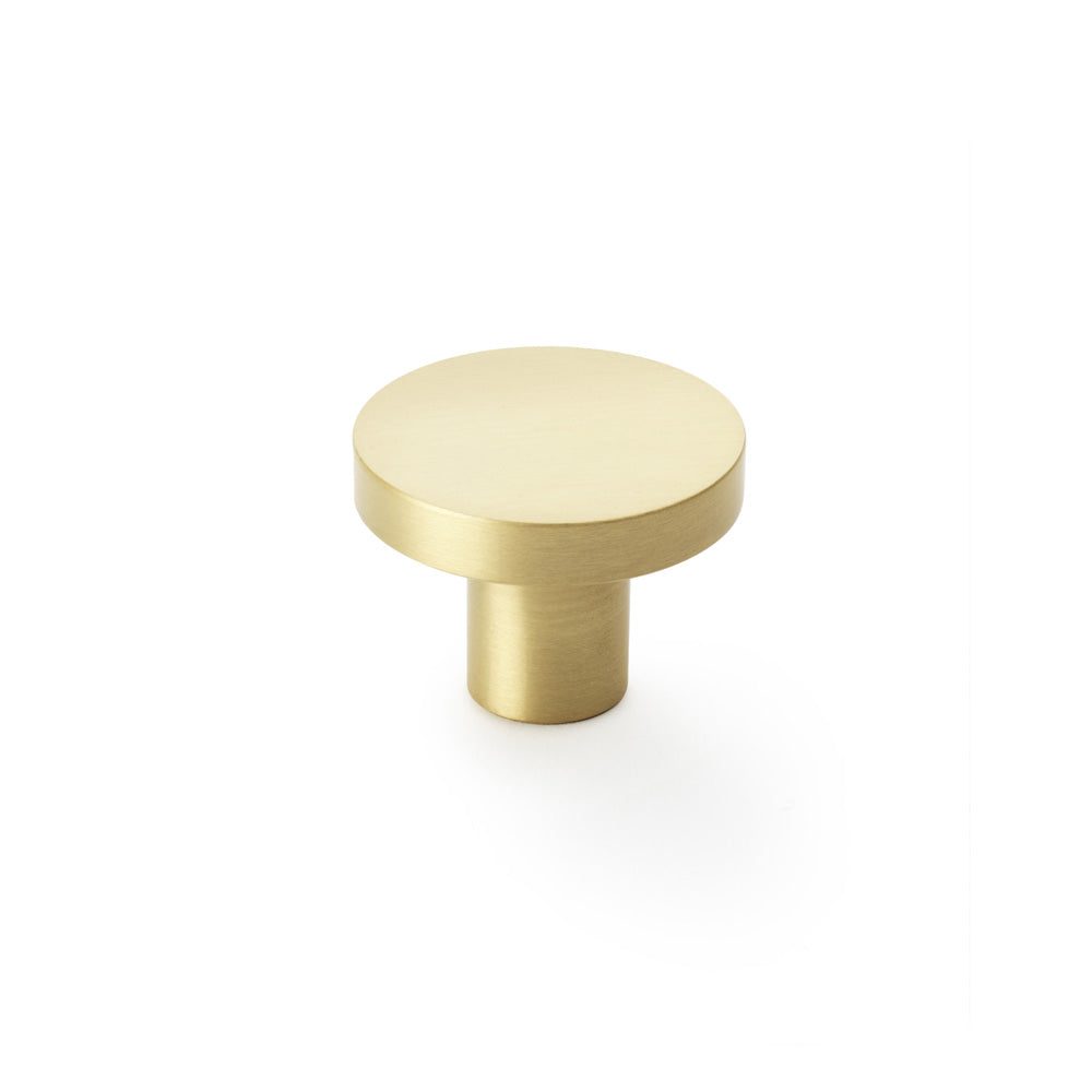 High quality image of Alexander & Wilks Hanover Plain Cupboard Knob - Satin Brass - Knob 38mm | Sku. aw821-38-sb | Trade Door Handles.