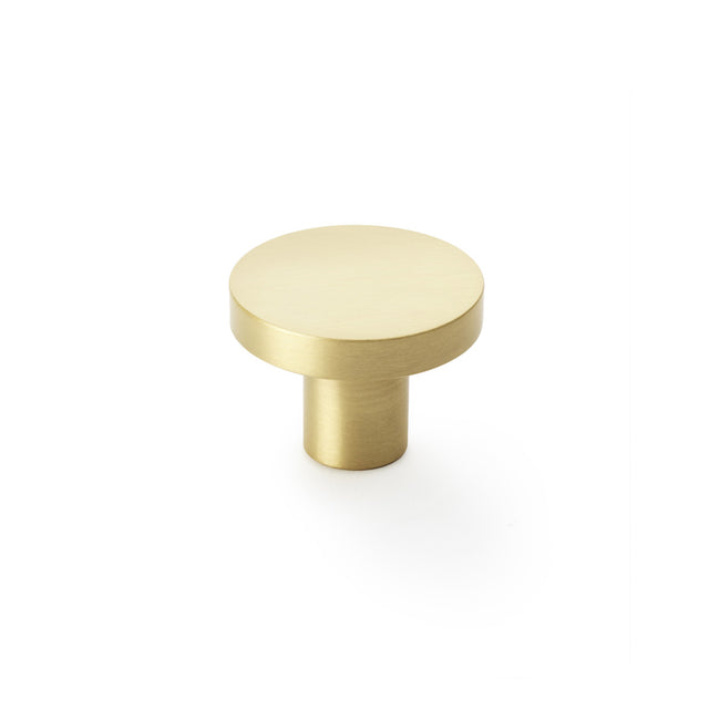 High quality image of Alexander & Wilks Hanover Plain Cupboard Knob - Satin Brass - Knob 38mm | Sku. aw821-38-sb | Trade Door Handles.