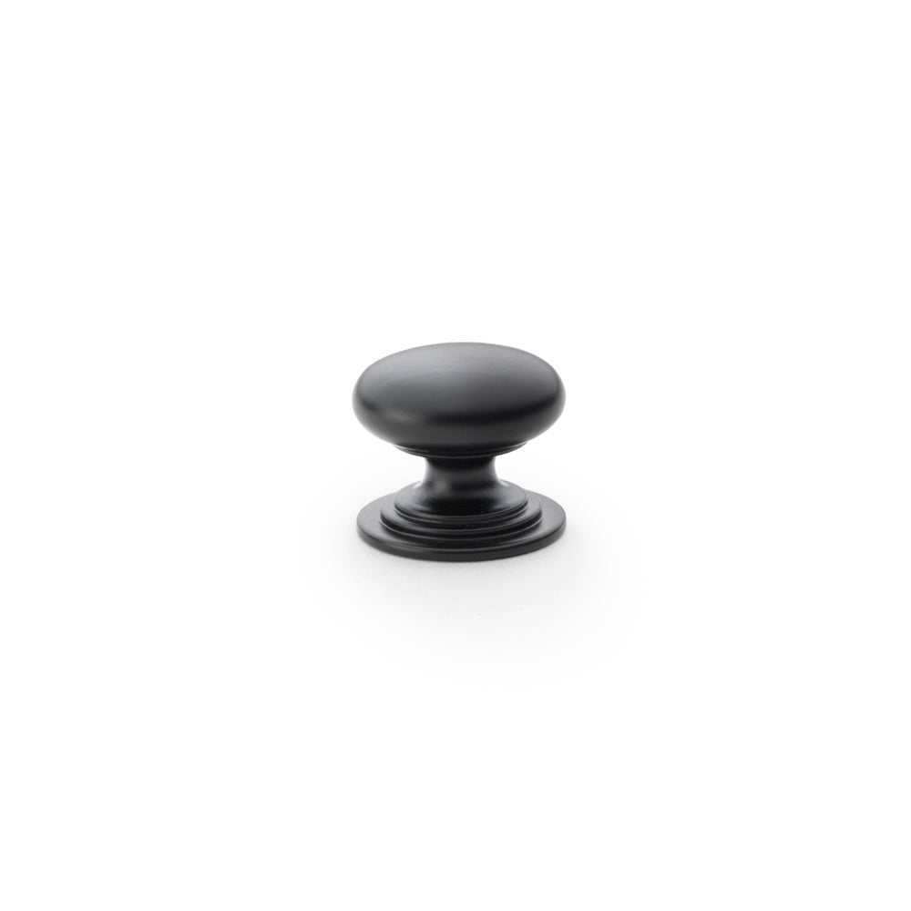 High quality image of Alexander & Wilks Waltz Round Cupboard Knob on Stepped Rose - Black - 25mm | Sku. aw825-25-bl | Trade Door Handles.