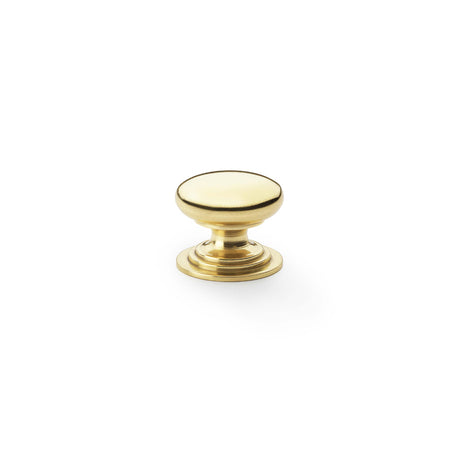 High quality image of Alexander & Wilks Waltz Round Cupboard Knob on Stepped Rose - Polished Brass - 25mm | Sku. aw825-25-pbl | Trade Door Handles.