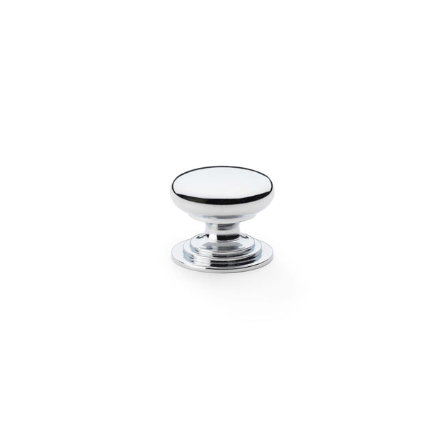High quality image of Alexander & Wilks Waltz Round Cupboard Knob on Stepped Rose - Polished Chrome - 25mm | Sku. aw825-25-pc | Trade Door Handles.