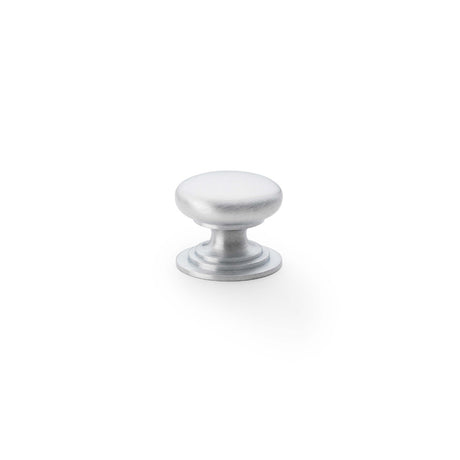 High quality image of Alexander & Wilks Waltz Round Cupboard Knob on Stepped Rose - Satin Chrome - 25mm | Sku. aw825-25-sc | Trade Door Handles.