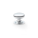 High quality image of Alexander & Wilks Waltz Round Cupboard Knob on Stepped Rose - Polished Chrome - 32mm | Sku. aw825-32-pc | Trade Door Handles.