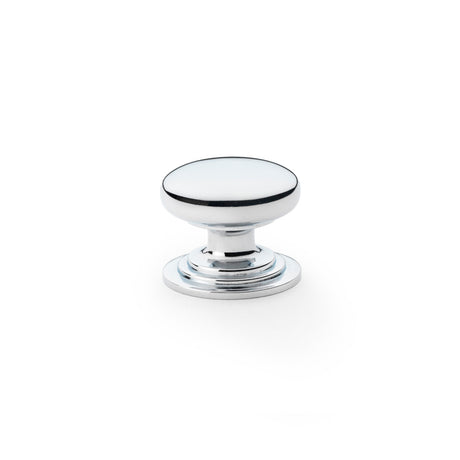 High quality image of Alexander & Wilks Waltz Round Cupboard Knob on Stepped Rose - Polished Chrome - 32mm | Sku. aw825-32-pc | Trade Door Handles.