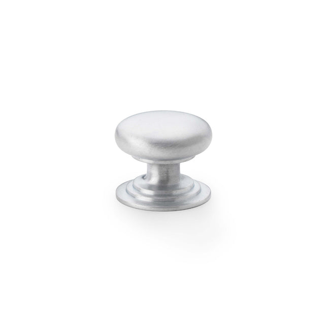 High quality image of Alexander & Wilks Waltz Round Cupboard Knob on Stepped Rose - Satin Chrome - 32mm | Sku. aw825-32-sc | Trade Door Handles.