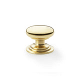 High quality image of Alexander & Wilks Waltz Round Cupboard Knob on Stepped Rose - Polished Brass - 38mm | Sku. aw825-38-pbl | Trade Door Handles.