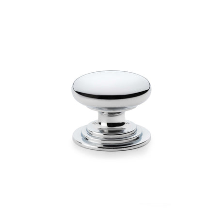 High quality image of Alexander & Wilks Waltz Round Cupboard Knob on Stepped Rose - Polished Chrome - 38mm | Sku. aw825-38-pc | Trade Door Handles.