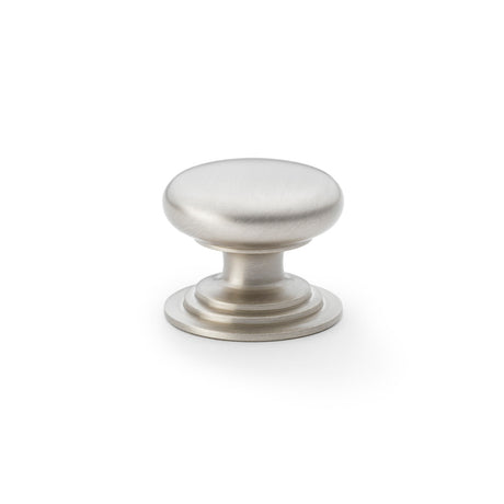 High quality image of Alexander & Wilks Waltz Round Cupboard Knob on Stepped Rose - Satin Nickel - 38mm | Sku. aw825-38-sn | Trade Door Handles.