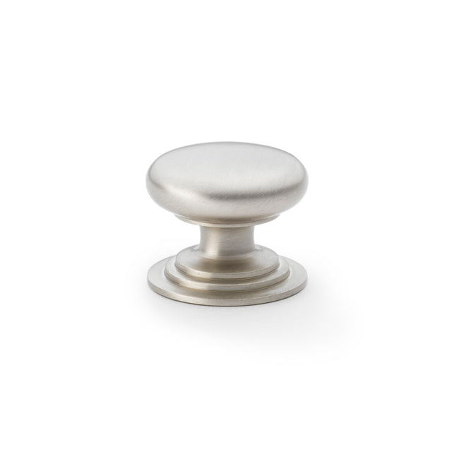 High quality image of Alexander & Wilks Waltz Round Cupboard Knob on Stepped Rose - Satin Nickel - 38mm | Sku. aw825-38-sn | Trade Door Handles.