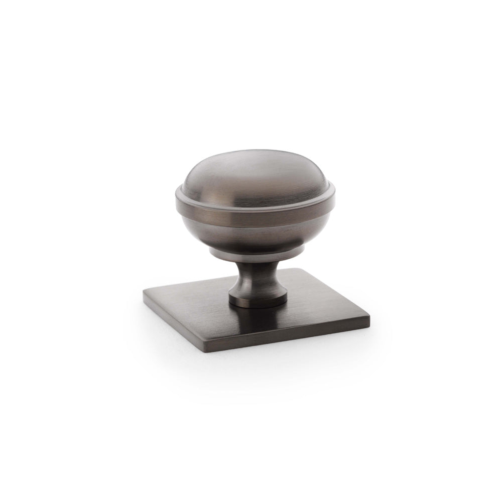 High quality image of Alexander & Wilks Quantock Cupboard Knob on Square Backplate - Dark Bronze PVD - 34mm | Sku. aw826-34-dbzpvd | Trade Door Handles.