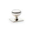 This is an image of Alexander & Wilks - Quantock Cupboard Knob on Square Backplate - Polished Nickel - 34mm available to order from Trade Door Handles in Kendal, quick delivery and discounted prices.