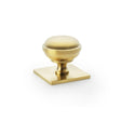 High quality image of Alexander & Wilks Quantock Cupboard Knob on Square Backplate - Satin Brass PVD - 34mm | Sku. aw826-34-sbpvd | Trade Door Handles.
