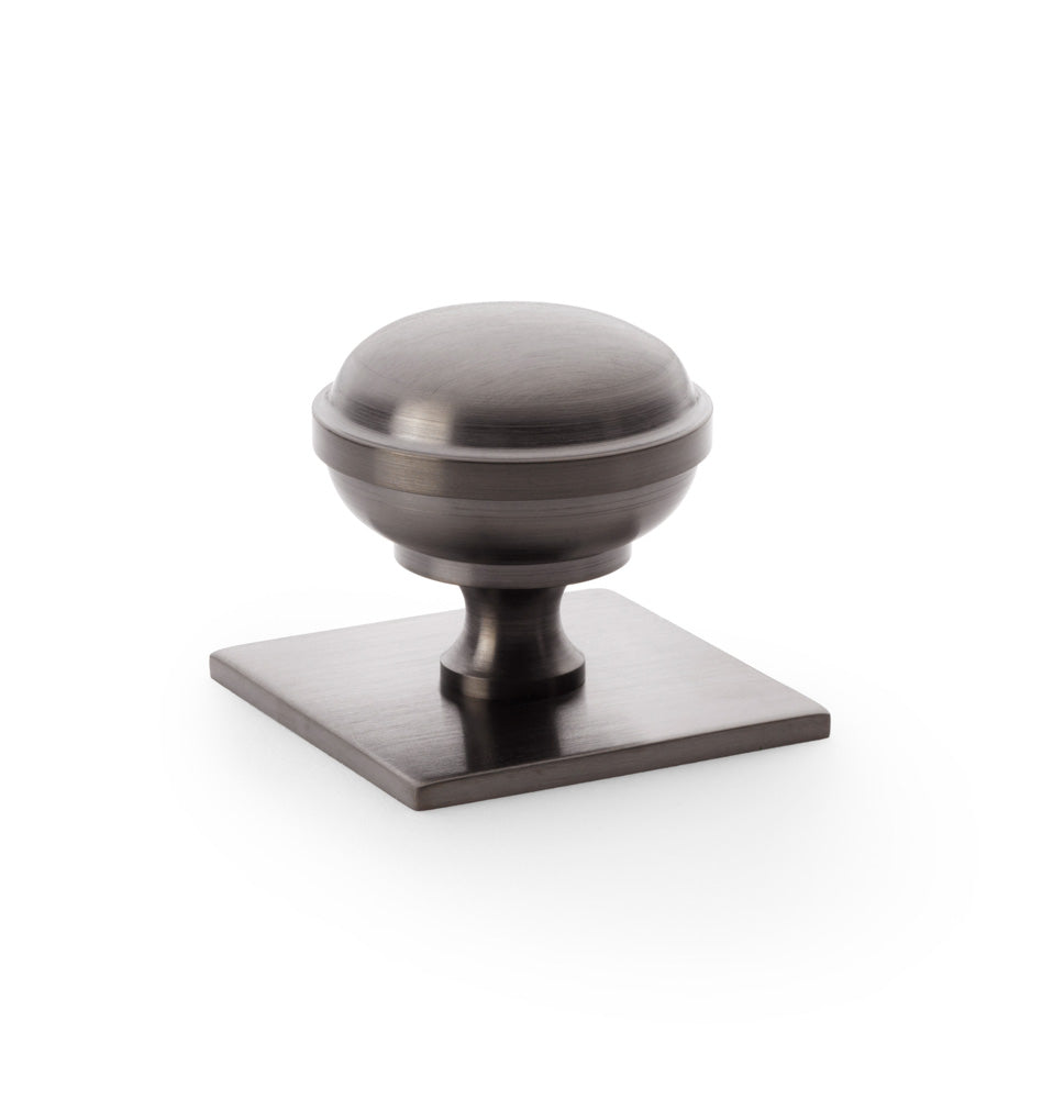 High quality image of Alexander & Wilks Quantock Cupboard Knob on Square Backplate - Dark Bronze PVD - 38mm | Sku. aw826-38-dbzpvd | Trade Door Handles.