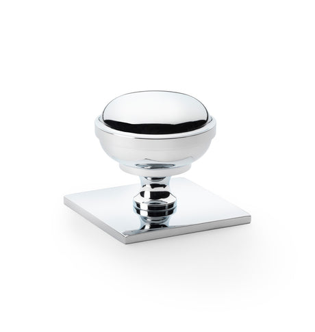 High quality image of Alexander & Wilks Quantock Cupboard Knob on Square Backplate - Polished Chrome - 38mm | Sku. aw826-38-pc | Trade Door Handles.