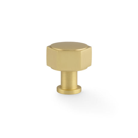 High quality image of Alexander & Wilks - Vesper Hex Cabinet Knob - Satin Brass | Sku. aw828-33-sb | Trade Door Handles.
