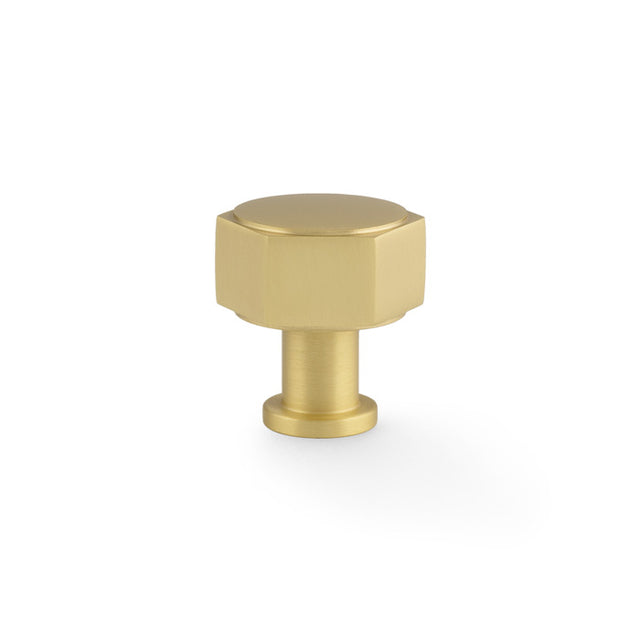 High quality image of Alexander & Wilks - Vesper Hex Cabinet Knob - Satin Brass | Sku. aw828-33-sb | Trade Door Handles.
