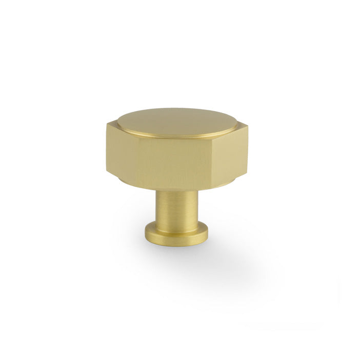 High quality image of Alexander & Wilks - Vesper Hex Cabinet Knob - Satin Brass | Sku. aw828-40-sb | Trade Door Handles.
