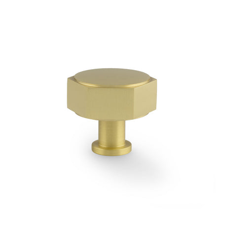 High quality image of Alexander & Wilks - Vesper Hex Cabinet Knob - Satin Brass | Sku. aw828-40-sb | Trade Door Handles.