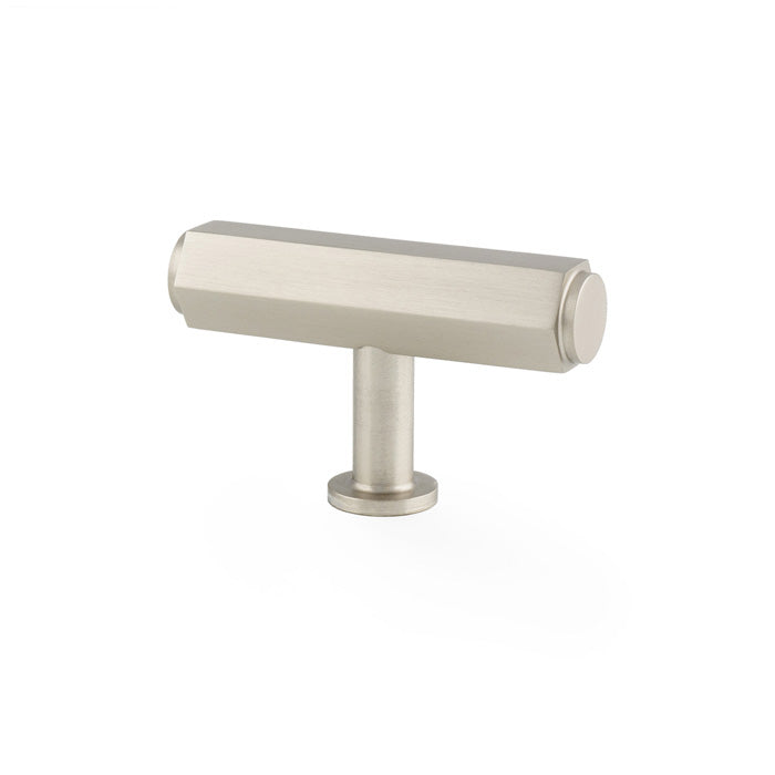 High quality image of Alexander & Wilks - Vesper Hex T - Bar Cabinet Knob - Satin Nickel | Sku. aw829-55-sn | Trade Door Handles.