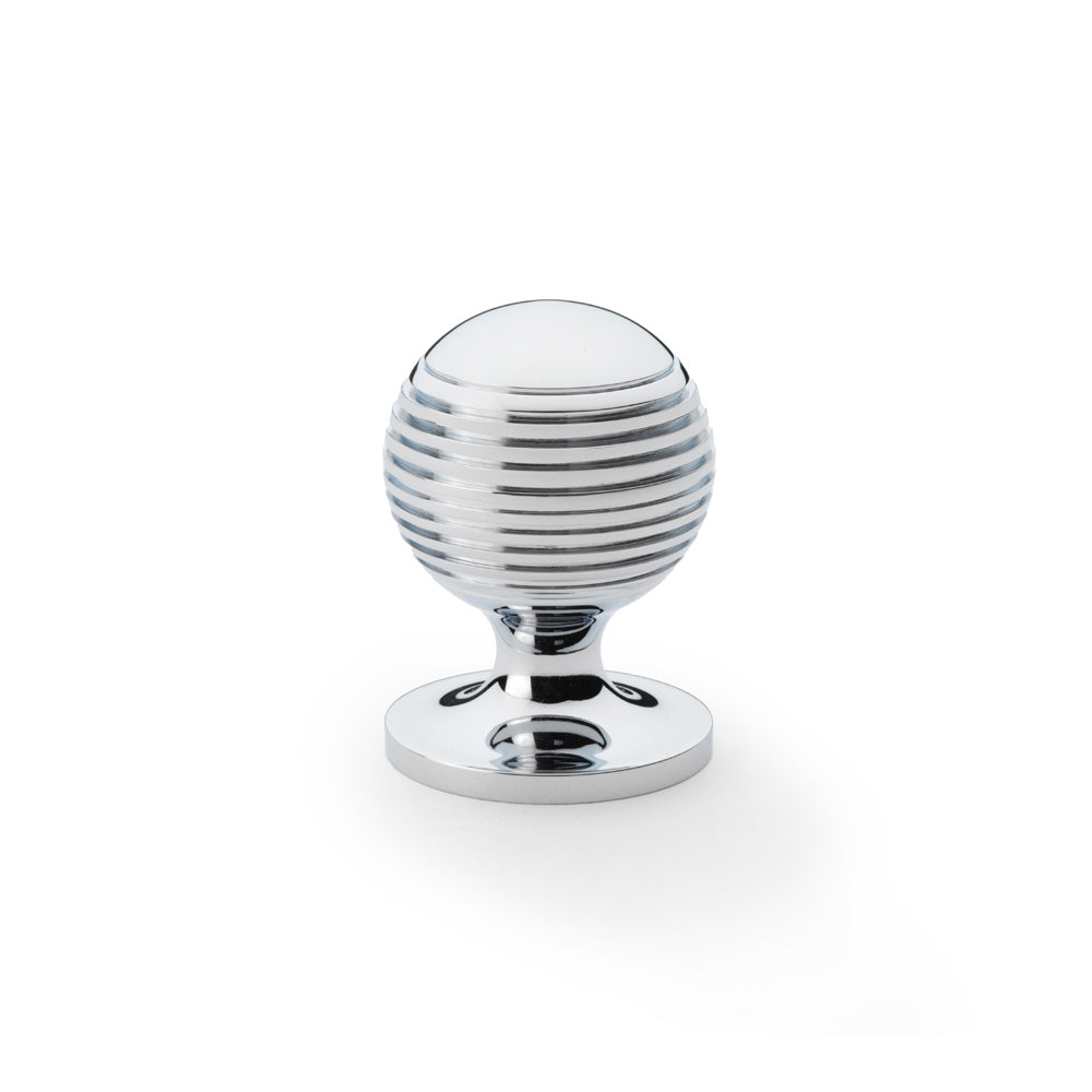 High quality image of Alexander & Wilks Caesar Cupboard Knob on Round Rose - Polished Chrome - 32mm | Sku. aw832-32-pc | Trade Door Handles.