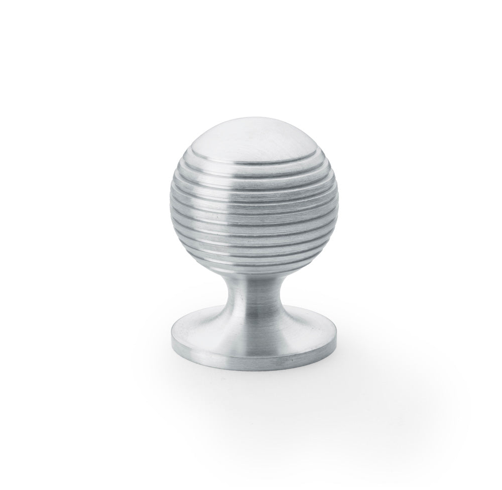 High quality image of Alexander & Wilks Caesar Cupboard Knob on Round Rose - Satin Chrome - 32mm | Sku. aw832-32-sc | Trade Door Handles.