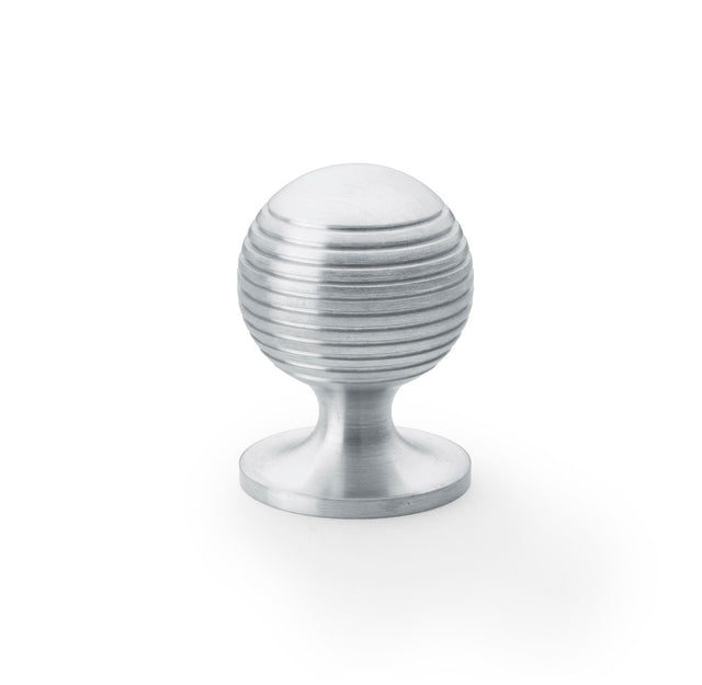 High quality image of Alexander & Wilks Caesar Cupboard Knob on Round Rose - Satin Chrome - 32mm | Sku. aw832-32-sc | Trade Door Handles.