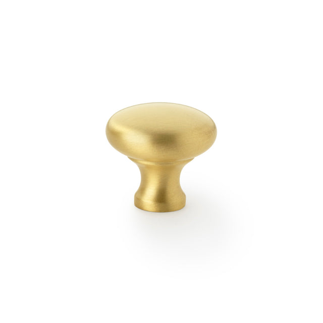 High quality image of Alexander & Wilks Wade Round Cupboard Knob - Satin Brass - 32mm | Sku. aw836-32-sb | Trade Door Handles.