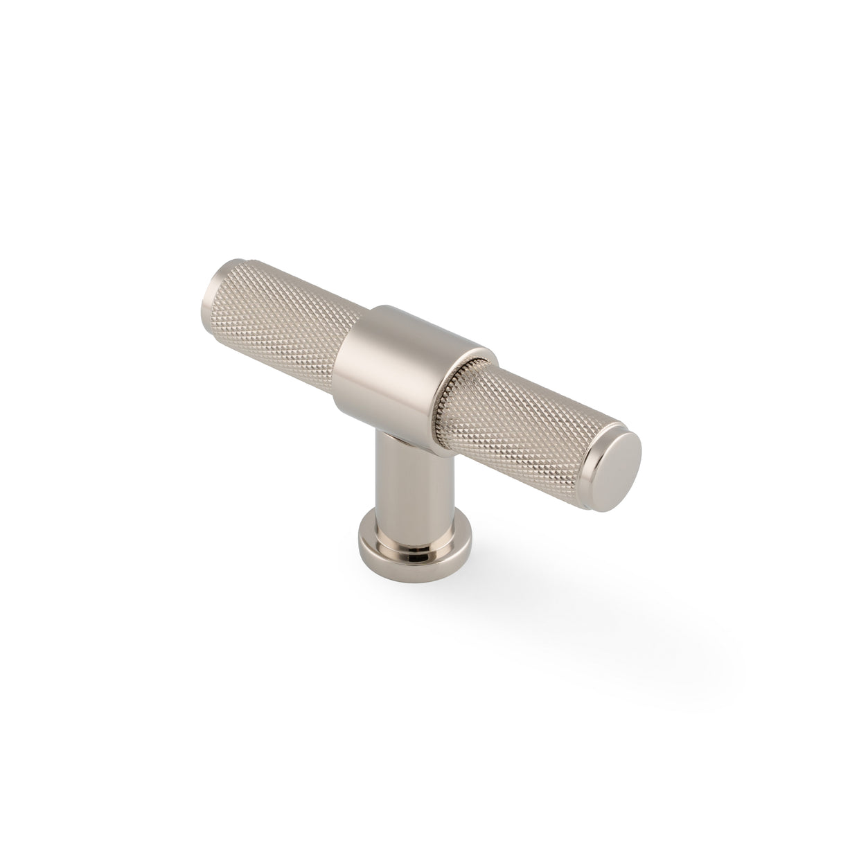 High quality image of Alexander & Wilks Kingston Knurled T-Bar Cupboard Knob-Polished Nickel PVD | Sku. AW838-80-PNPVD | Trade Door Handles.