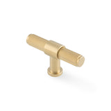 High quality image of Alexander & Wilks Kingston Knurled T-Bar Cupboard Knob-Satin Brass PVD | Sku. AW838-80-SBPVD | Trade Door Handles.
