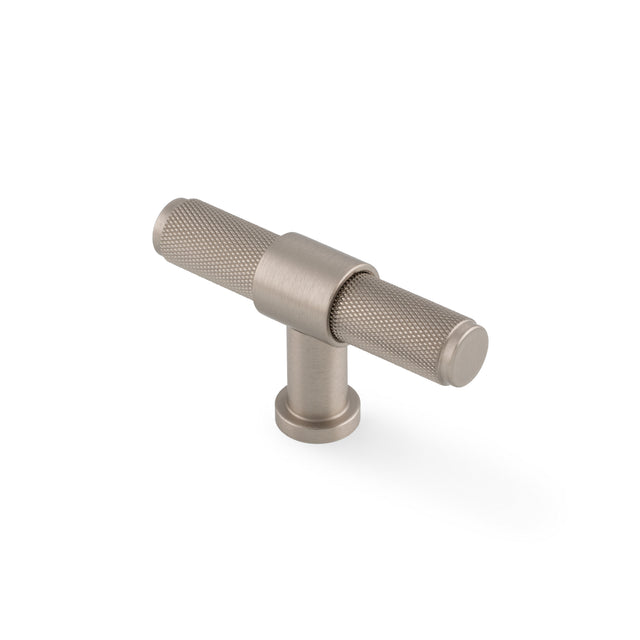High quality image of Alexander & Wilks Kingston Knurled T-Bar Cupboard Knob-Satin Nickel PVD | Sku. AW838-80-SNPVD | Trade Door Handles.