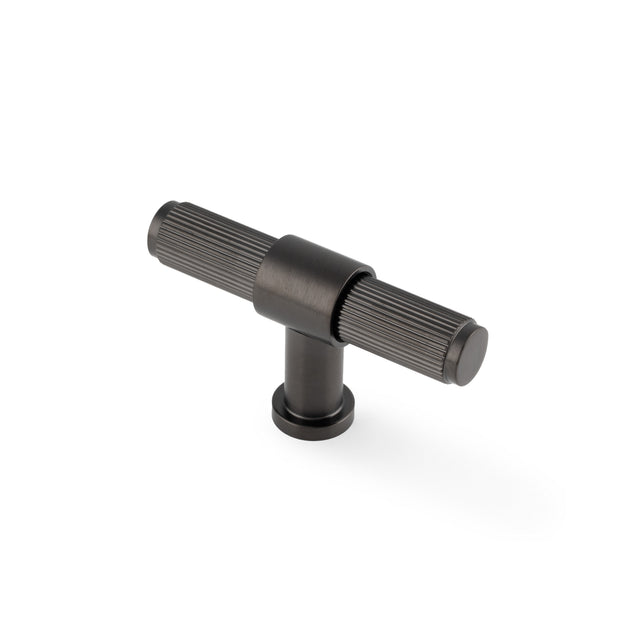 High quality image of Alexander & Wilks Kingston Reeded T-Bar Cupboard Knob-Dark Bronze PVD | Sku. AW838R-80-DBZPVD | Trade Door Handles.