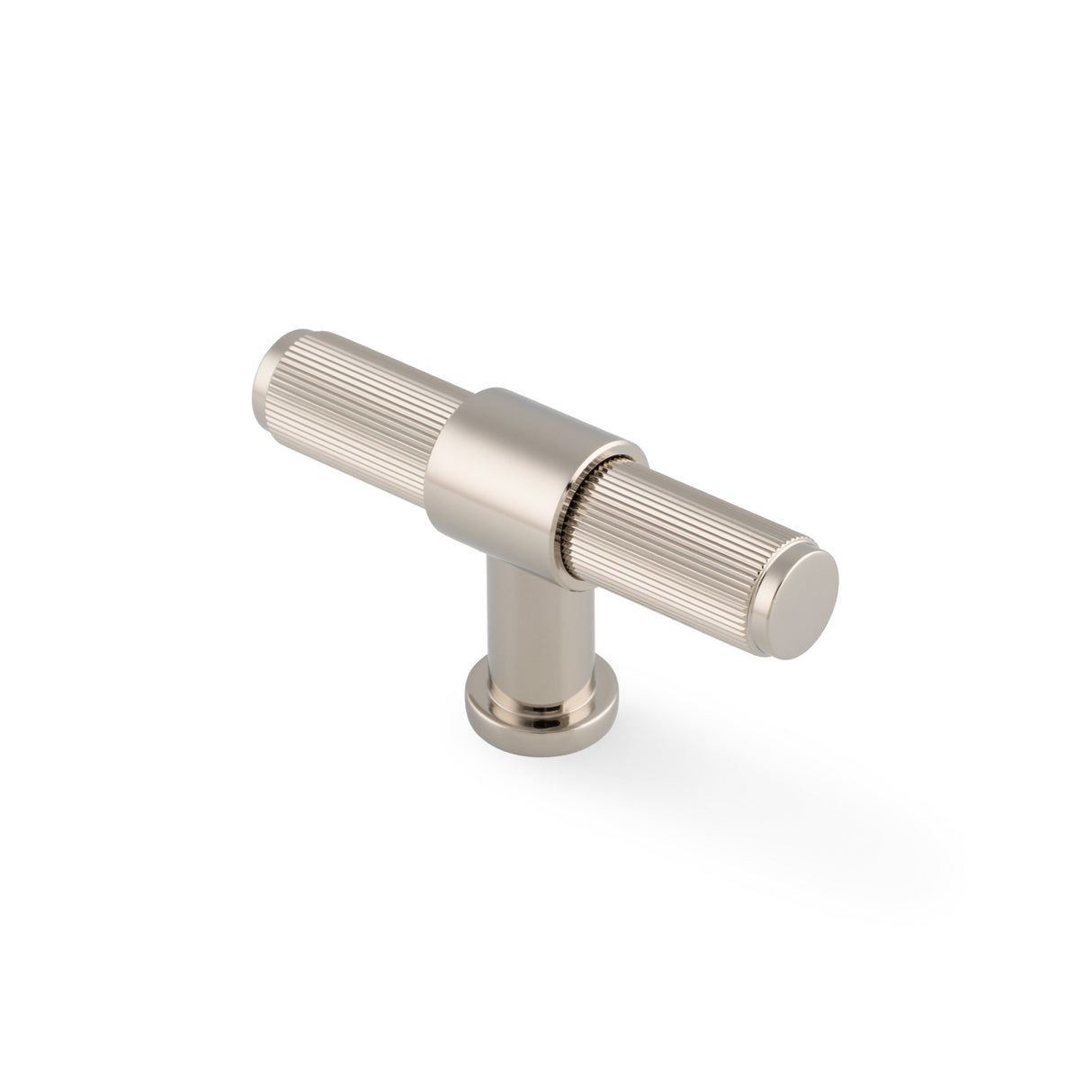 High quality image of Alexander & Wilks Kingston Reeded T-Bar Cupboard Knob-Polished Nickel PVD | Sku. AW838R-80-PNPVD | Trade Door Handles.