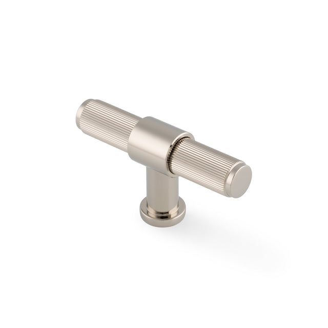 High quality image of Alexander & Wilks Kingston Reeded T-Bar Cupboard Knob-Polished Nickel PVD | Sku. AW838R-80-PNPVD | Trade Door Handles.