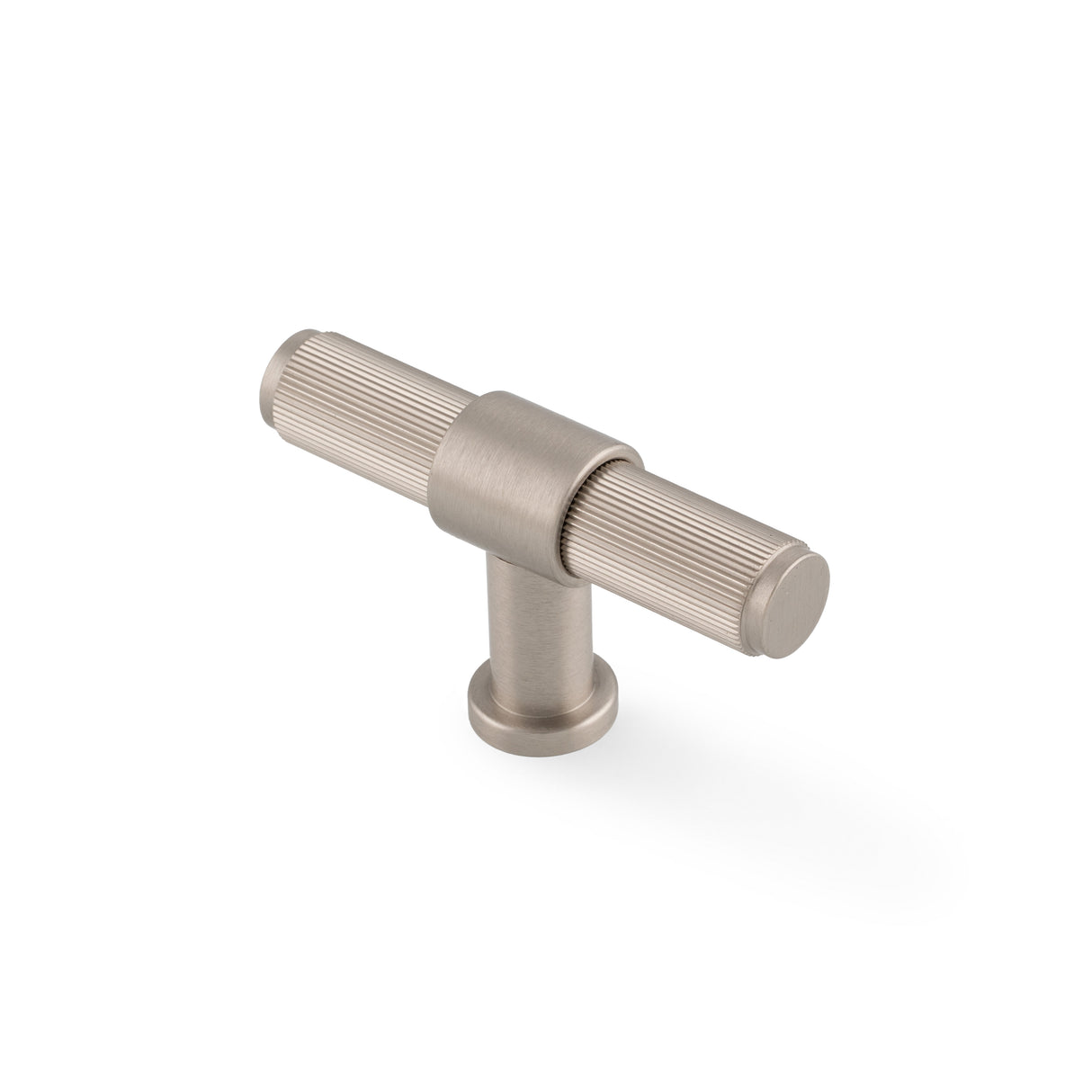 High quality image of Alexander & Wilks Kingston Reeded T-Bar Cupboard Knob-Satin Nickel PVD | Sku. AW838R-80-SNPVD | Trade Door Handles.