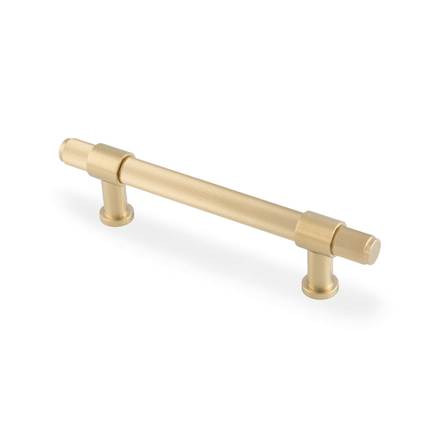 High quality image of Alexander & Wilks Kingston Reeded Pull Handle-Satin Brass PVD-128mm c/c | Sku. AW839R-128-SBPVD | Trade Door Handles.