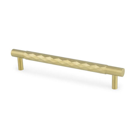 This is an image showing Alexander & Wilks Diamond Cut Cabinet Pull Handle - 160mm C/C - Satin Brass PVD - AW846-160-SBPVD available to order from Trade Door Handles in Kendal, quick delivery and discounted prices.