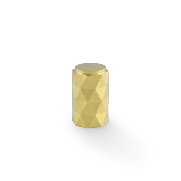 This is an image showing Alexander & Wilks Diamond Cut Cylinder Cabinet Knob - 30mm - Satin Brass PVD - AW847-30-SBPVD available to order from Trade Door Handles in Kendal, quick delivery and discounted prices.