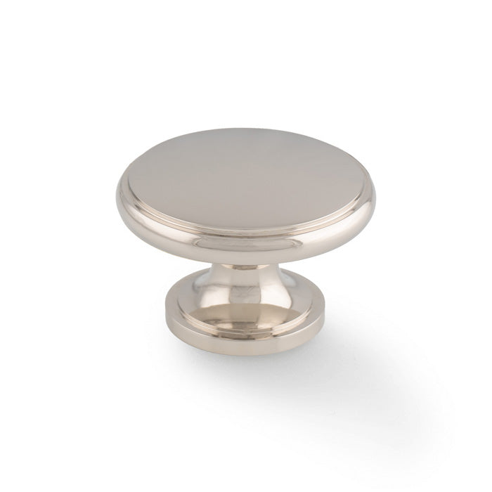 This is an image of Alexander & Wilks - Cambridge Round Cupboard Knob - Polished Nickel available to order from Trade Door Handles in Kendal, quick delivery and discounted prices.