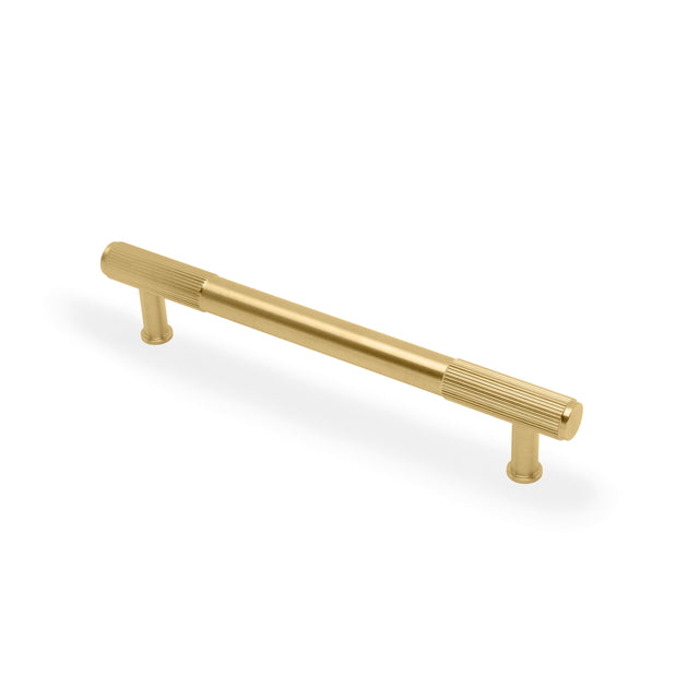 High quality image of Alexander & Wilks - Washington Reeded End Cabinet Pull-Satin Brass PVD-160mm | Sku.AW854R-160-SBPVD | Trade Door Handles.