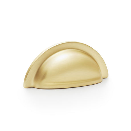 High quality image of Alexander & Wilks Bardom Ridged Cabinet Cup Pull - Satin Brass | Sku. aw903sb | Trade Door Handles.