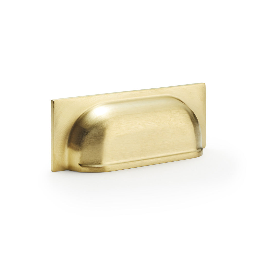 High quality image of Alexander & Wilks Quantock Cup Pull Handle - Satin Brass - Centers 96mm | Sku. aw905sbpvd | Trade Door Handles.