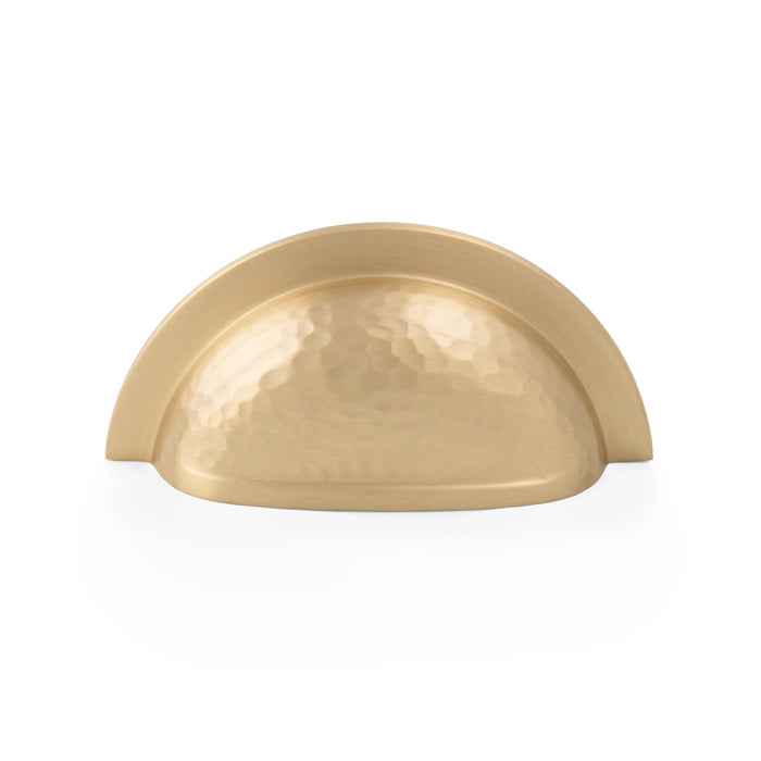 High quality image of Alexander & Wilks Bardom Hammered Ridged Cup Pull-Satin Brass | Sku. AW912SB | Trade Door Handles.