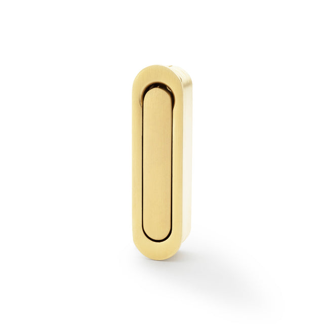 High quality image of Alexander & Wilks - Radius Sliding Door Edge Pull - Satin Brass PVD | Sku. aw991sbpvd | Trade Door Handles.